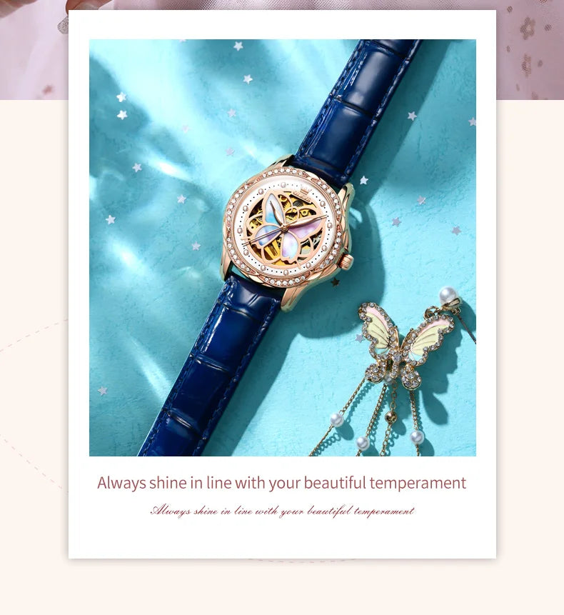 OLEVS Orologio Da Donna Meccanico Automatico In Ceramica Lunetta Originale Impermeabile Luminoso Quadrante A Farfalla