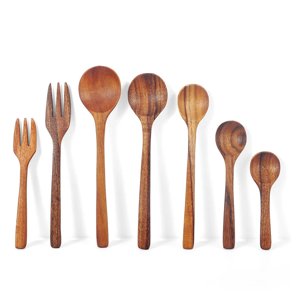 Set Da 7 Pezzi Cucchiai In Legno In Stile Occidentale Utensili Da Cucina Multiuso Per Ramen Insalata Zuppa Dessert E Tè