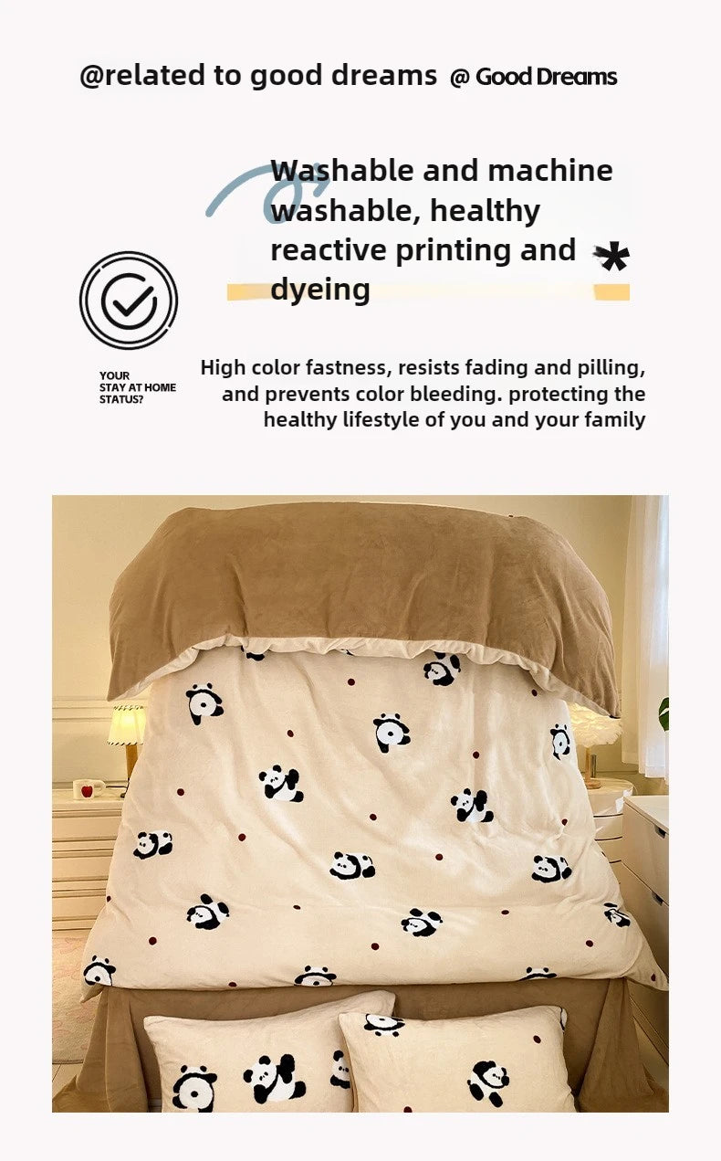 Set Biancheria Da Letto 4 Pezzi In Pile Latte Stampato Invernale Duvet Copripiumino Stile Semplice Accogliente GSM 130
