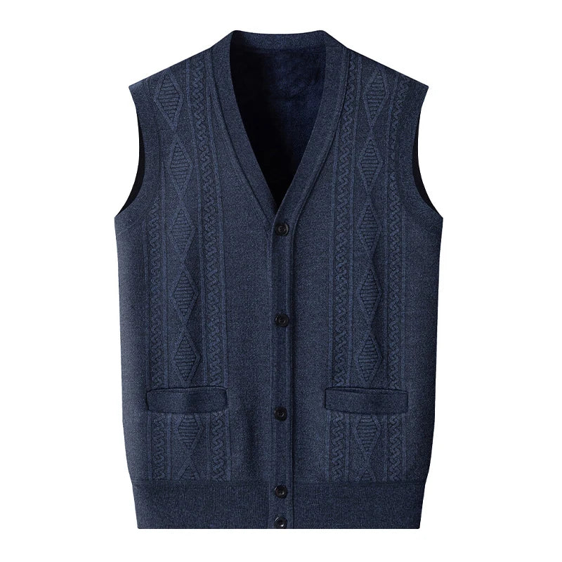 Gilet Maglione Da Uomo Con Scollo A V Senza Maniche Lavorato A Maglia Tinta Unita Con Motivo A Rombi