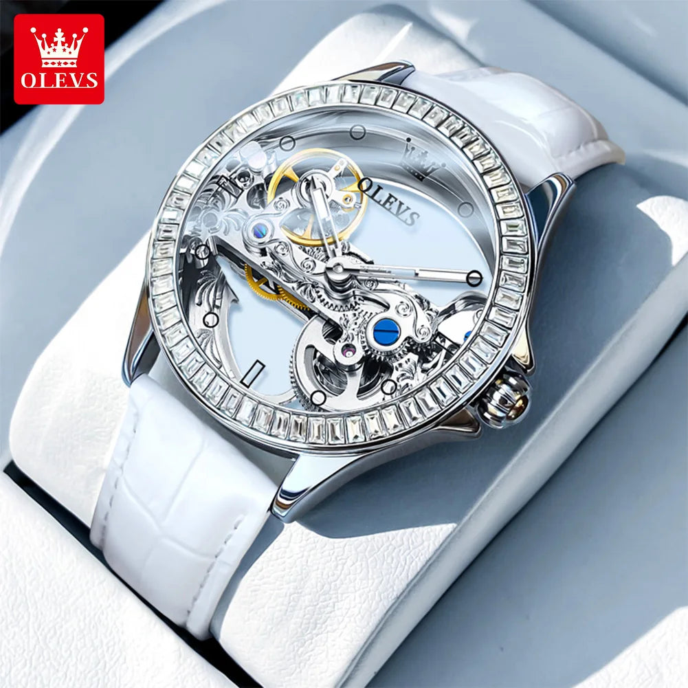OLEVS 6699 Orologio Meccanico Da Donna Con Lunetta Diamanti Lusso Automatico Di Marca