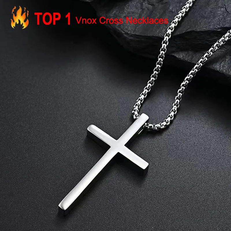 Collana Con Croce Vnox In Acciaio Inossidabile Catena A Scatola Argento Nero Per Uomo E Donna Lunghezza 55 Cm O 60 Cm