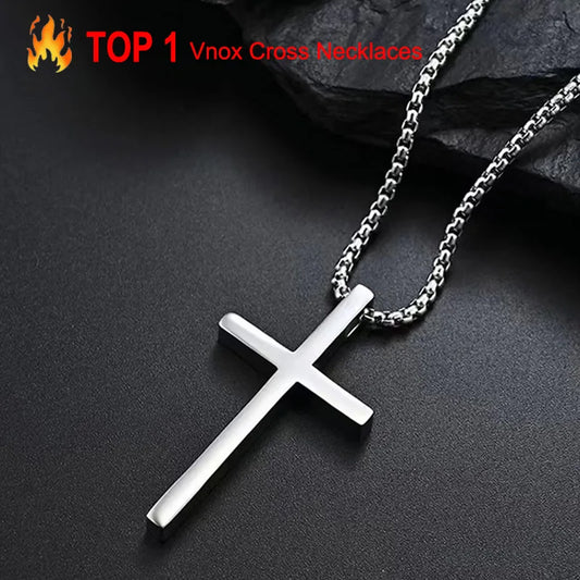 Collana Con Croce Vnox Per Uomo E Donna In Acciaio Inossidabile Con Catena A Scatola Argento 55cm 60cm