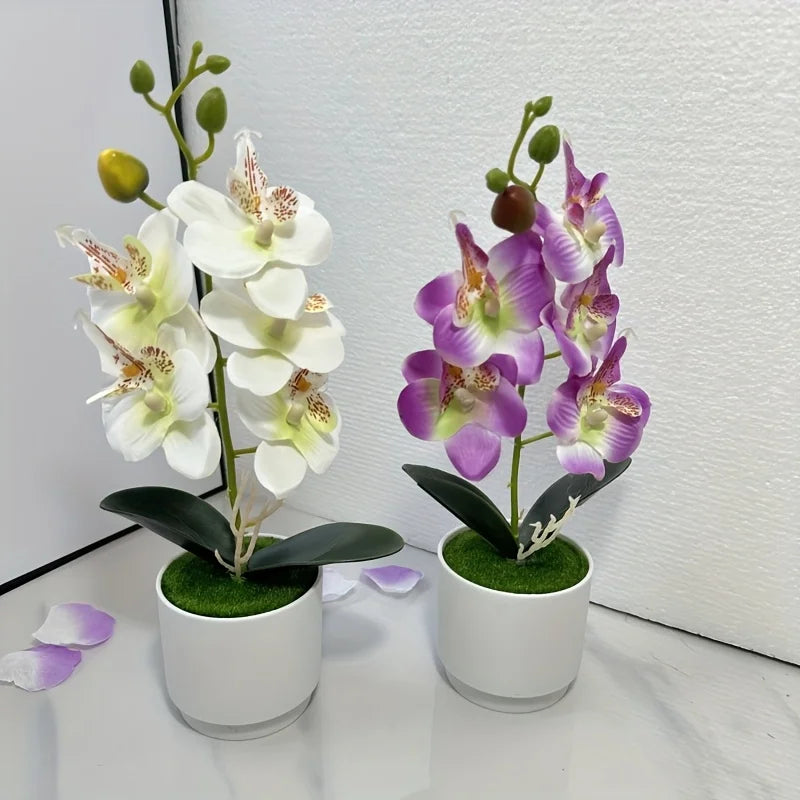 Orchidee Artificiali Con Vaso Bianco Pianta Finta Seta Decorazione Domestica Fiori Finti