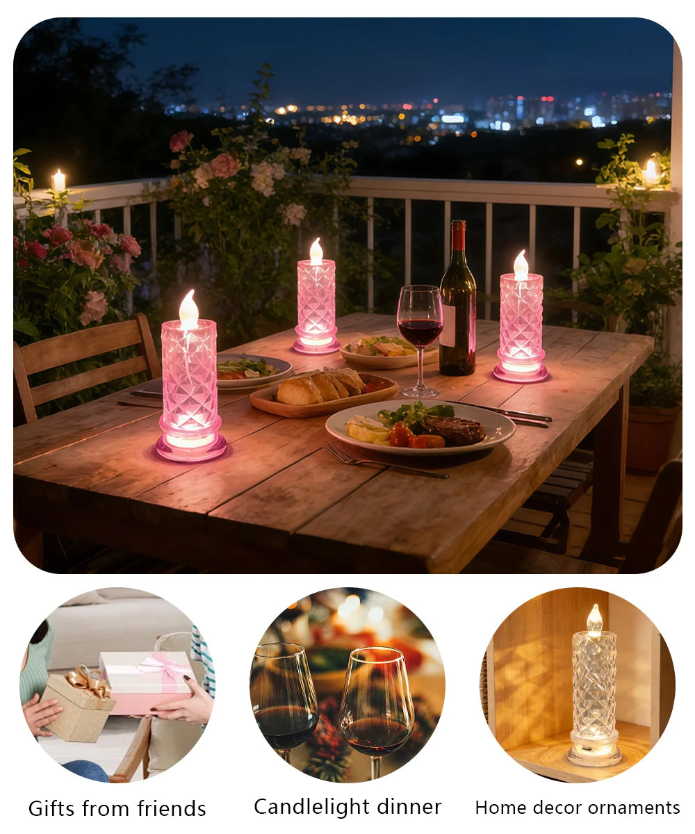 Candela LED In Acrilico Senza Fiamma Con Proiezione Rosa Notturna Romantica Per Feste Matrimonio E Decorazione Tavolo