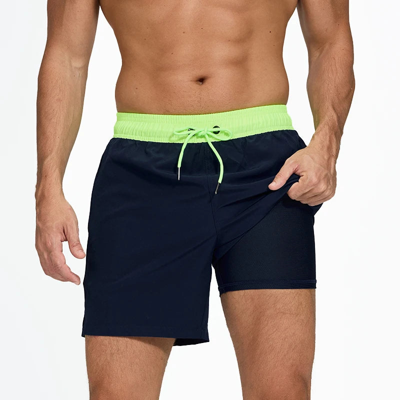 DATIFER Estate 2026 Pantaloncini Da Uomo In Poliestere Con Fodera Spandex 2 In 1 Elastico Vita Tasca Cerniera Palestra
