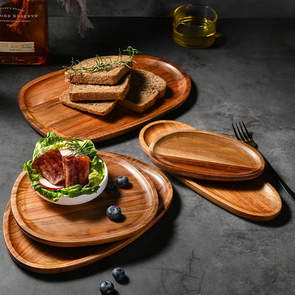 Vassoio Ovale In Legno Di Acacia Piatto Da Portata Per Bevande Teaboard Per Tè Naturale Snack
