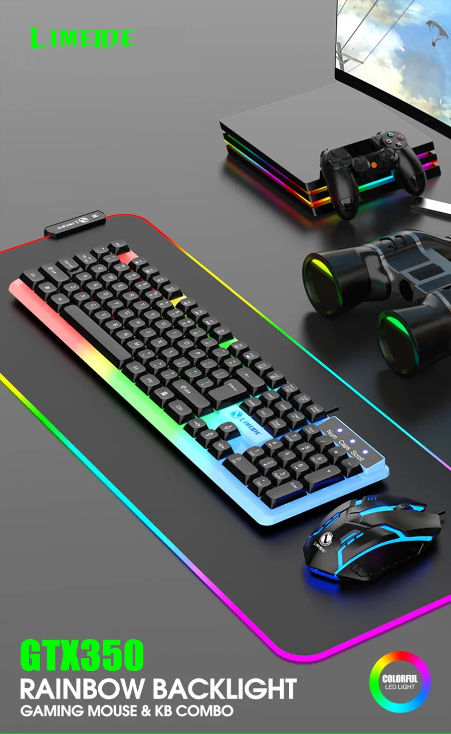 NG GTX350 Tastiera Da Gioco E Mouse Combo USB Cablata Con Retroilluminazione LED Per PC Desktop Nero