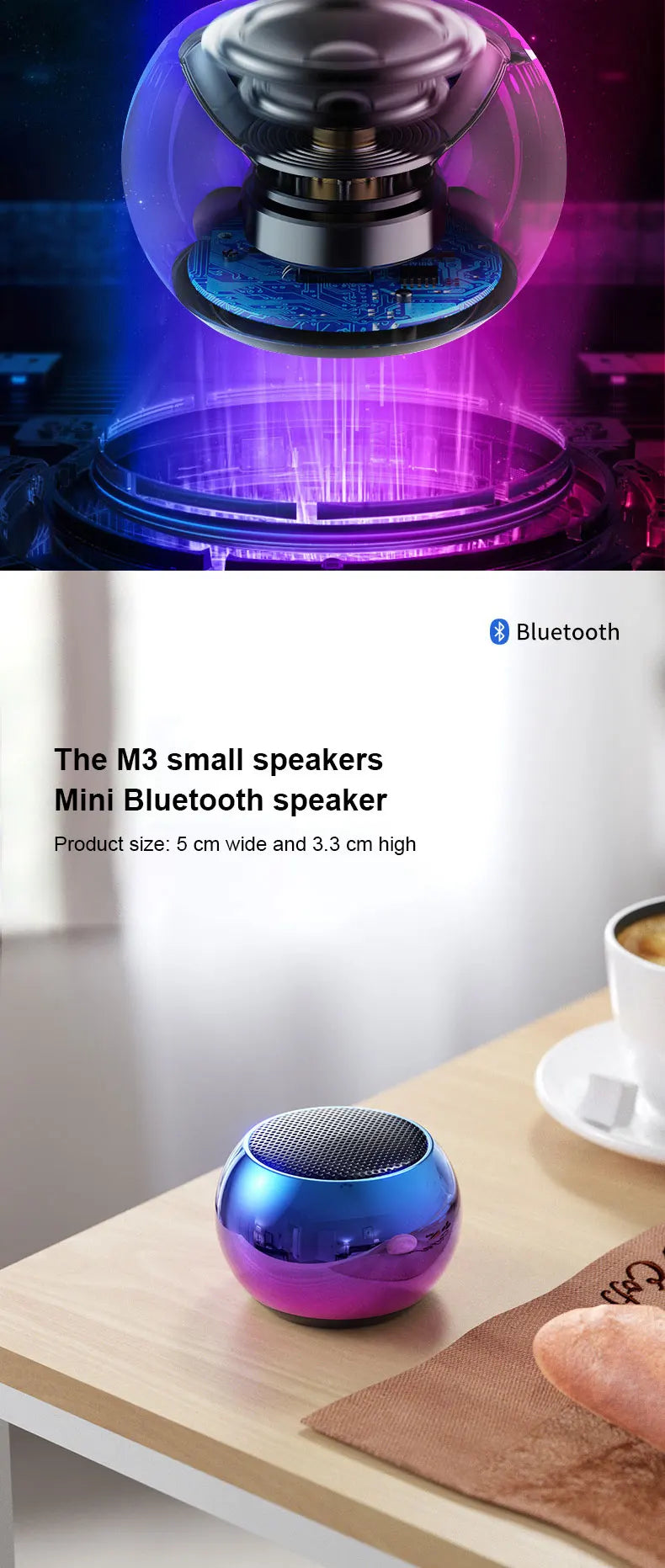 Altoparlante Bluetooth Wireless M3 Sound Box Audience Subwoofer Surround Stereo Metallo Portatili