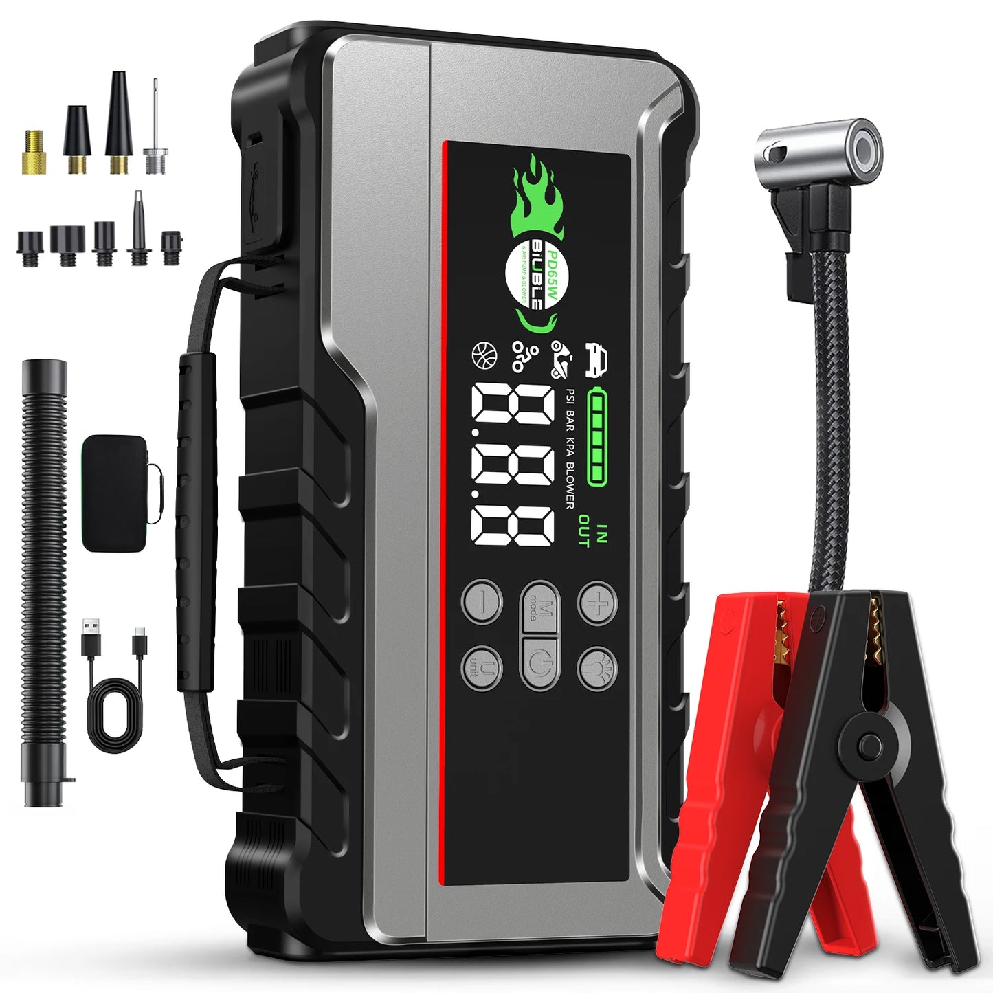 Avviatore Emergenza Auto 4 In 1 Power Bank 7000A 20000mAh 30000mAh Con Compressore 150 PSI Per Automobilisti Sicuri