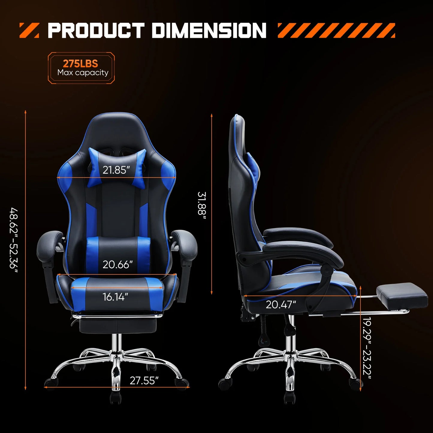 JHK Sedia Da Gioco Ergonomica Da Corsa Girevole Regolabile In Pelle PU Con Poggiatesta E Supporto Lombare Per Ufficio