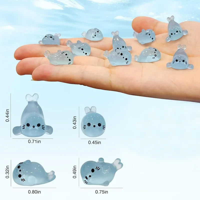 10/20 pezzi mini figurine sigillo che si illuminano al buio, miniature di animali marini in resina, 4 stili per forniture artigianali per la decorazione della casa fai da te