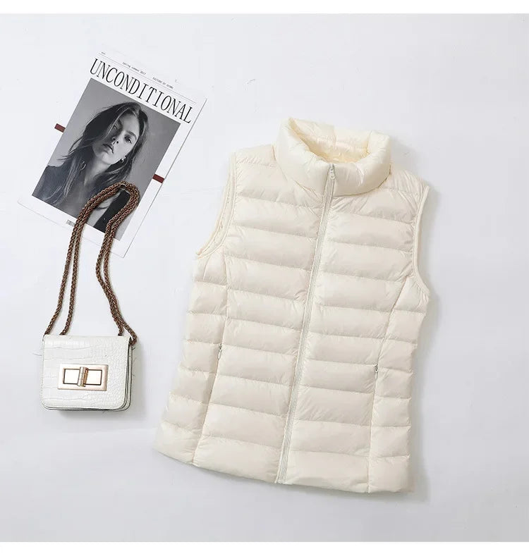 Gilet Piumino Donna Leggero Autunno Primavera Bianco Senza Maniche Piumino D Anatra Per Ufficio
