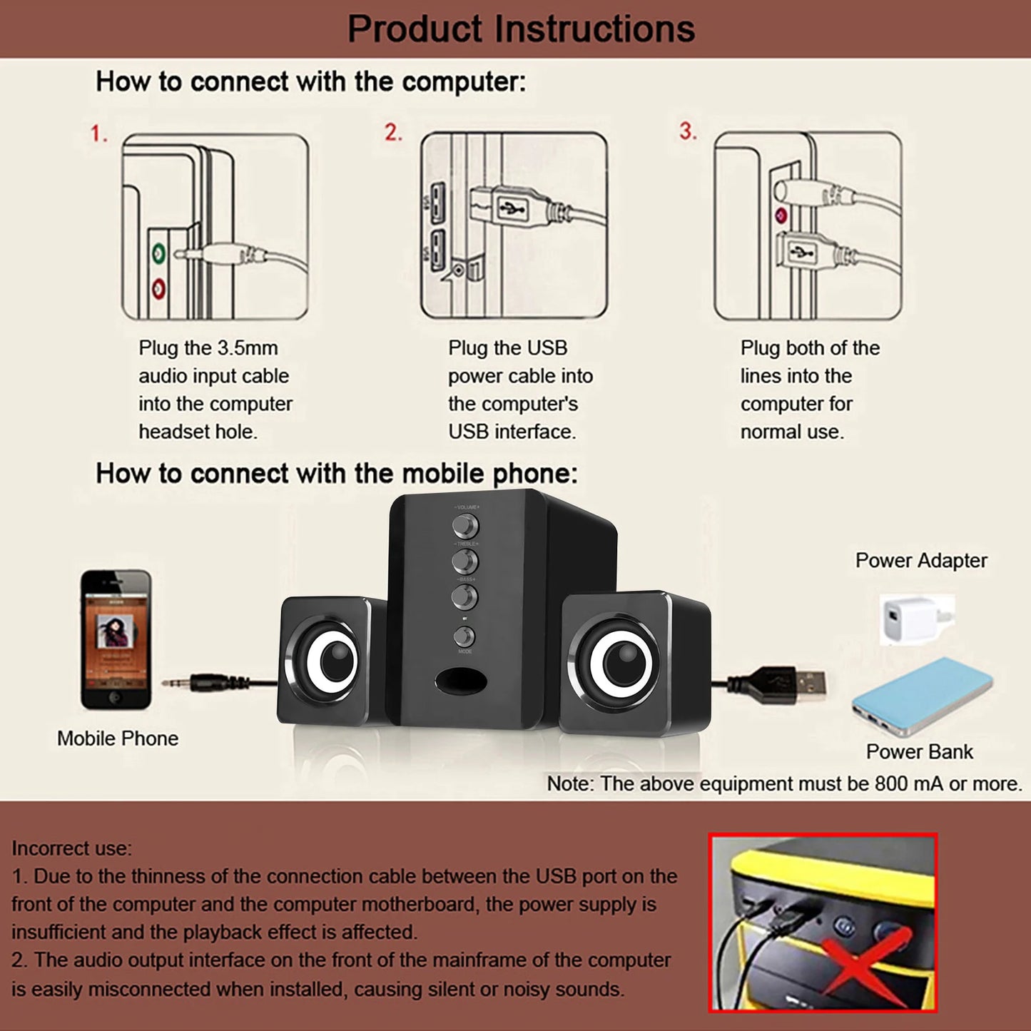 D-202 Altoparlante Cablato Per Computer Con Bassi E Suono Stereo Sound Box Per Desktop Laptop Tablet