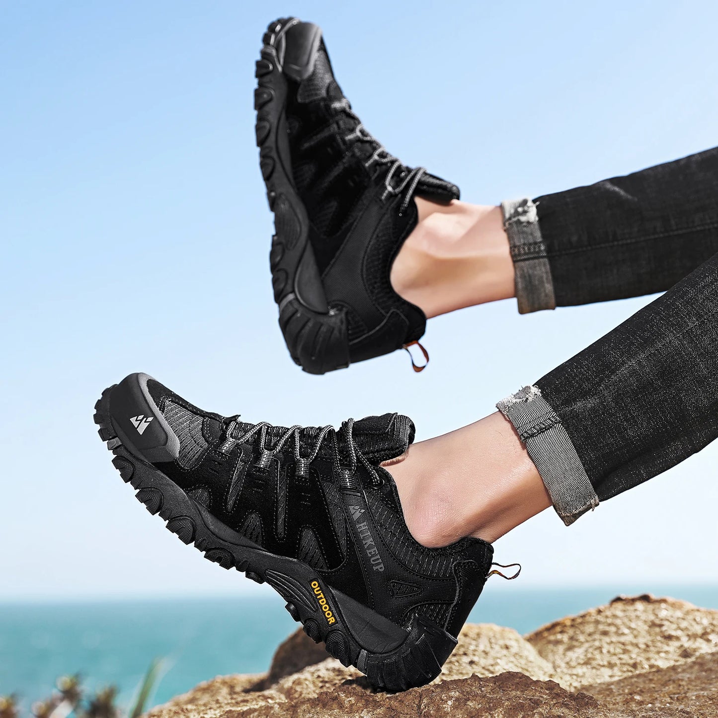 HIKEUP Scarpe Da Trekking Da Uomo In Pelle Scamosciata Impermeabili Traspiranti Esterno Resistente All Usura