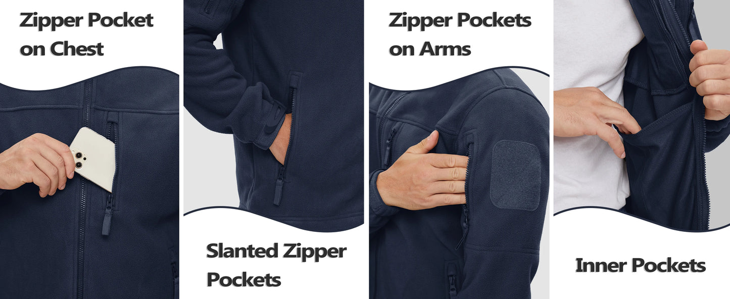 Tacvasen Giacca In Pile Full Zip Verde Da Uomo Con Tasche Con Cerniera Termica Per Lavoro E Escursionismo Outwear