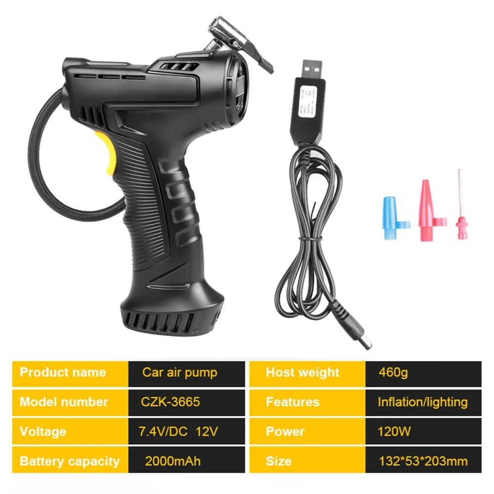 Gonfiatore Per Pneumatici Wireless Digitale 120W Compressore Aria Portatile 12V Ricaricabile Per Moto Auto