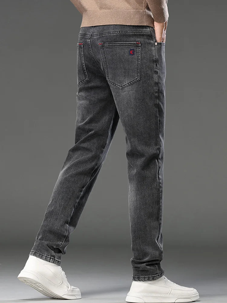 Jeans Uomo Slim Fit A Gamba Dritta Stile Europeo Pantaloni Lunghi Elasticizzati Casual Da Lavoro Versatili