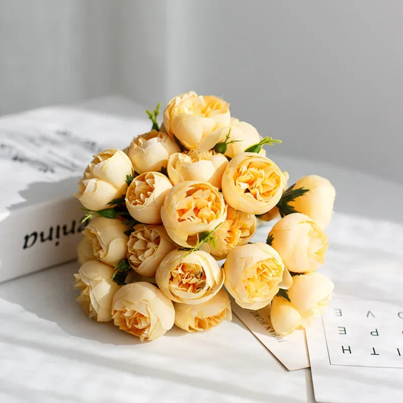 Rosa Rosa Peonia Fiori Artificiali In Seta Bouquet Da 27 Teste Per Vaso Da Tavolo Decorazione Nozze Casa