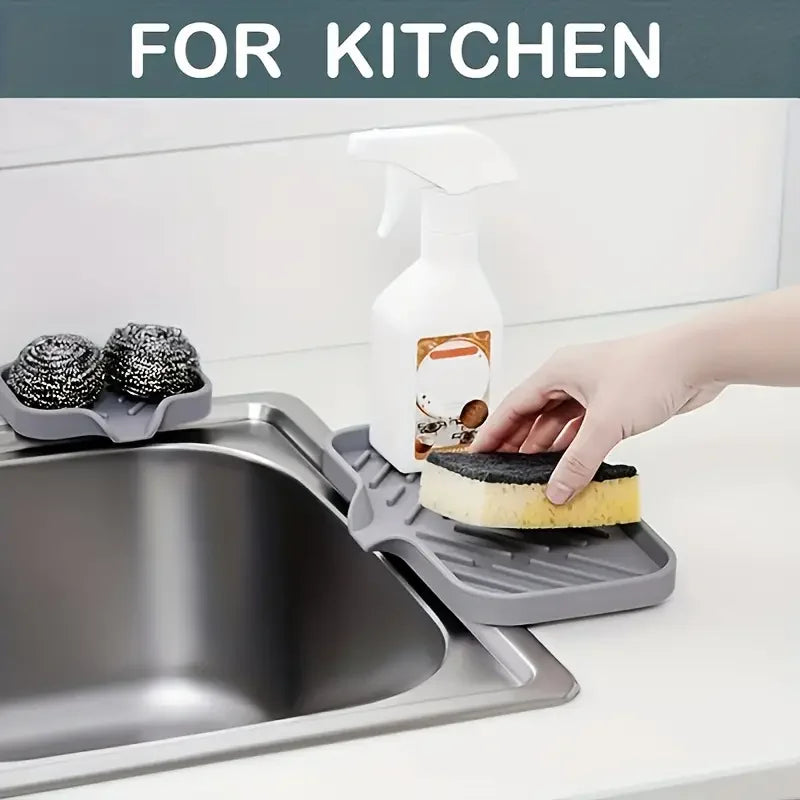 Tappetino Silicone Per Rubinetto Con Vassoio Lavello Spugna Dispenser Sapone Portaoggetti Appoggio Cucina
