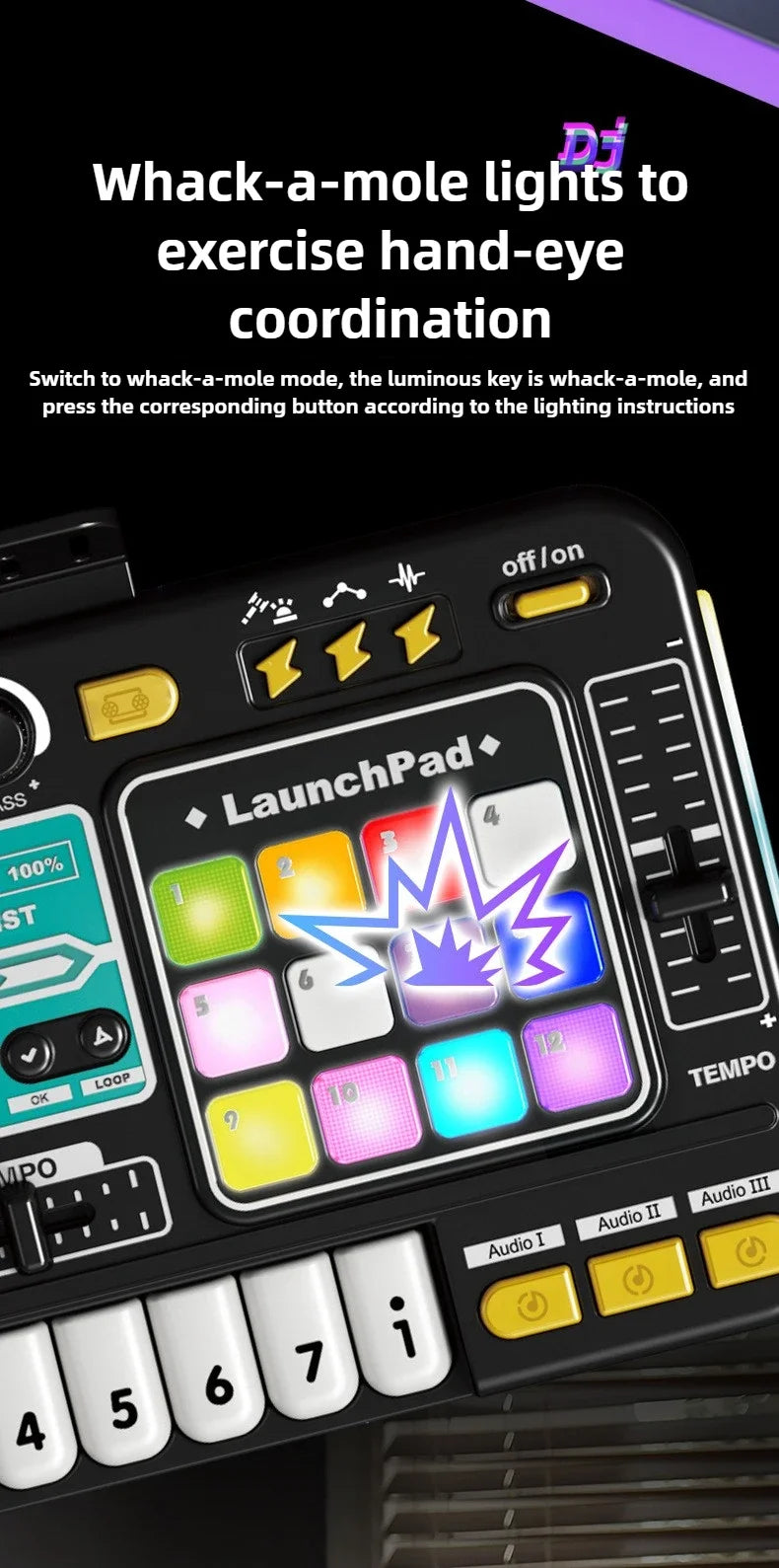 Controller DJ per bambini Mixer giocattolo musicale con microfono Luce a LED Gioco musicale elettronico Giradischi DJ per regali di compleanno per bambini
