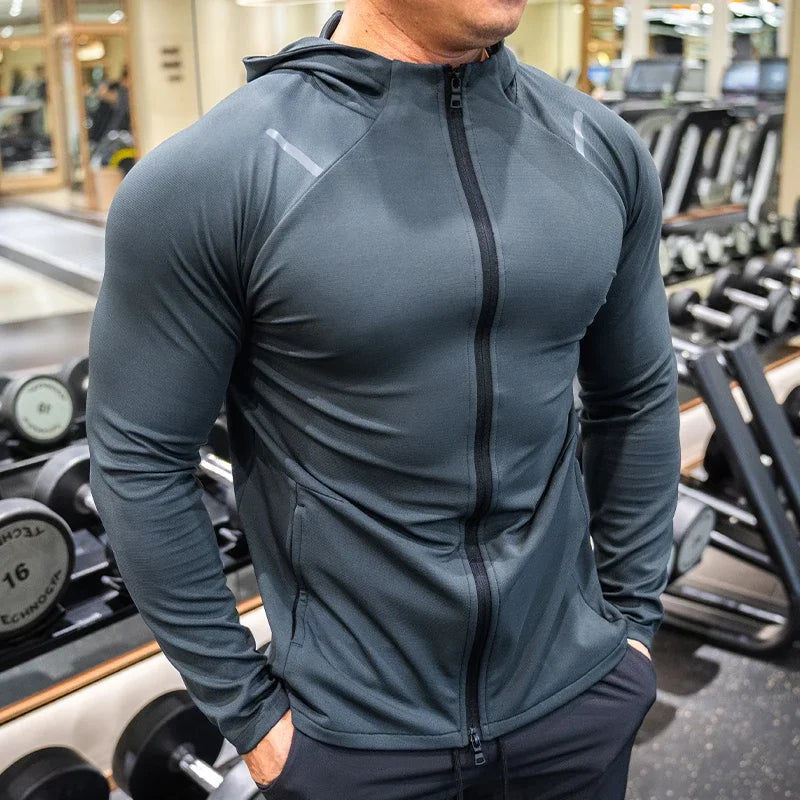 Giacca Sportiva da Uomo con Cappuccio Traspirante Manica Lunga Slim Fit Top da Corsa ad Asciugatura Rapida