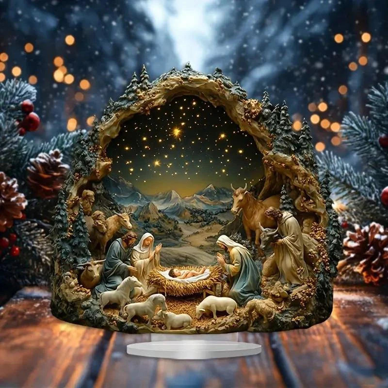 Ornamento Per Presepe In Cristallo Trasparente Centrotavola Natalizio Per Tavola Decorazione Cristiana Piatta 2D Lucida
