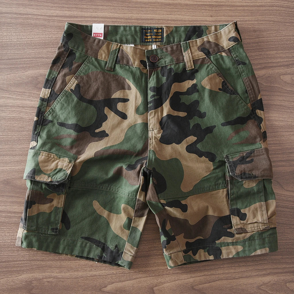 Estate New American Retro Camouflage Cargo Shorts Da Uomo In Cotone Lavato Con Multi Tasche