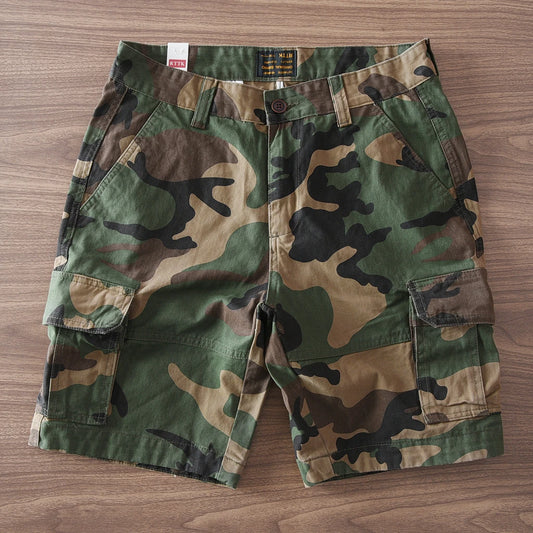 Estate New American Retro Camouflage Cargo Shorts Da Uomo In Cotone Lavato Con Multi Tasche