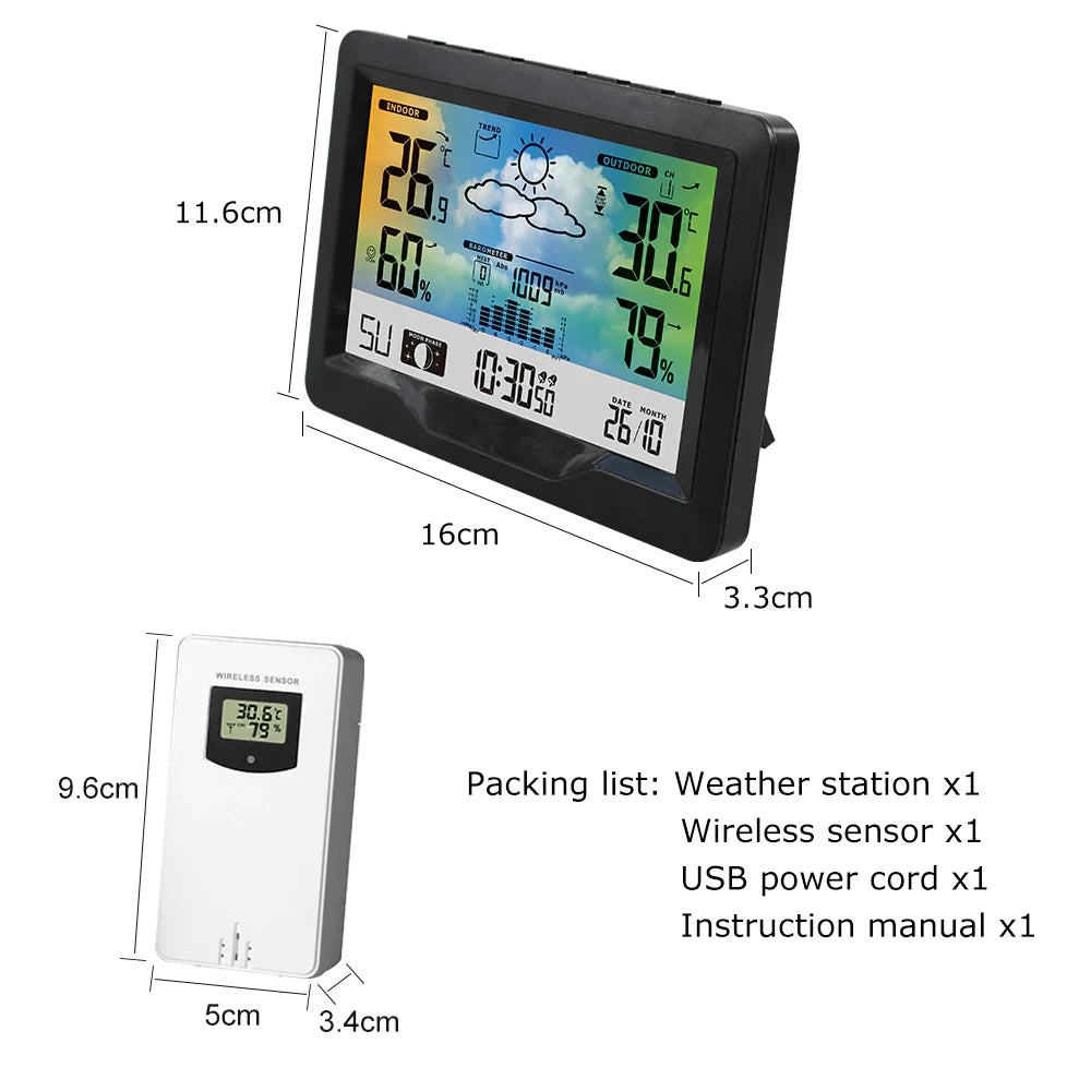 Stazione Meteorologica Multifunzionale Con Sveglia Termometro Igrometro Digitale Schermo Tattile Esterno Wireless