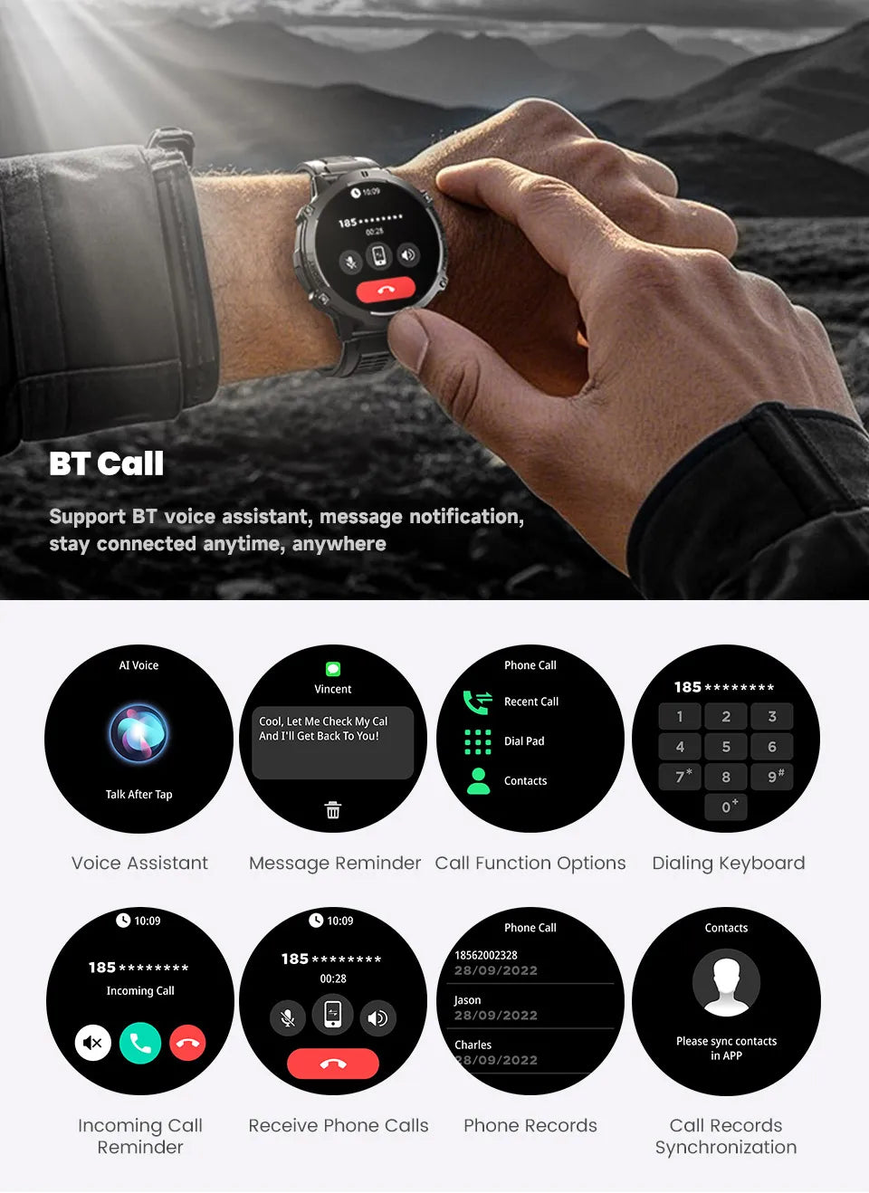 Smartwatch Da Uomo Militare T Rex 3 2025 HD AMOLED Chiamata Bluetooth Impermeabile 10 ATM 1000mAh Fitness All Aperto