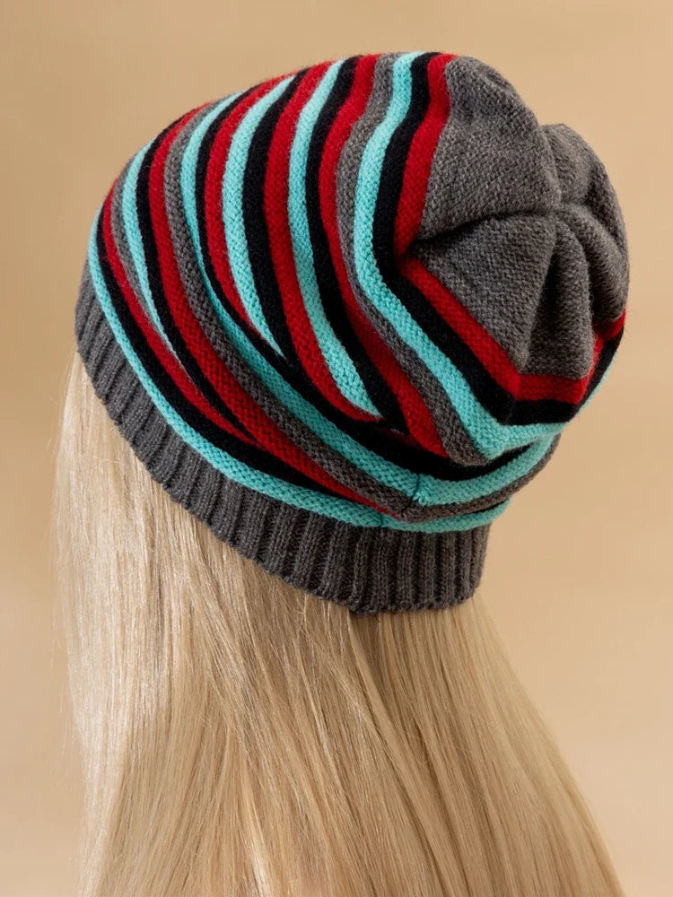 Nuovi Cappelli Invernali Slouchy da Donna per Tenere al Caldo Berretto Lavorato a Maglia a Righe Design