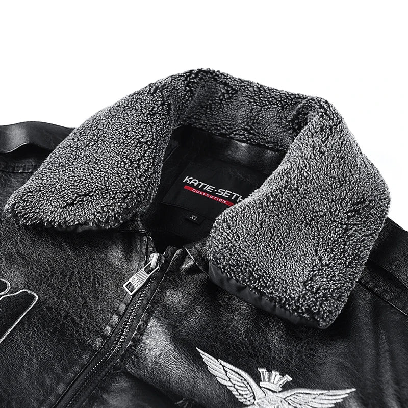 Giacca Da Uomo In Finta Pelle Antivento Con Fodera In Pile Invernale Spessa Con Colletto Rimovibile Casual