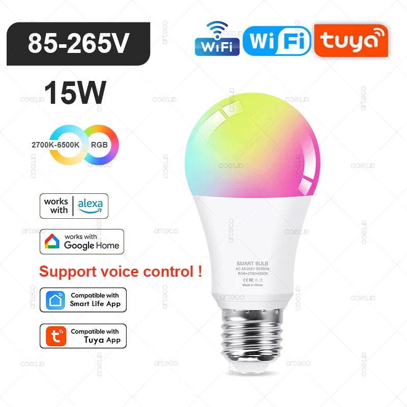Lampadina LED Intelligente E27 E14 GU10 con WiFi Zigbee Bluetooth Dimerabile RGB 2700K a 6500K Compatibile Alexa e Google