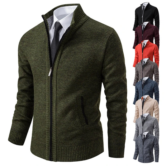 Cappotto Sportivo Casual Da Uomo In Jersey Autunno Inverno Con Colletto Alla Coreana E Cerniera Frontale In Pile