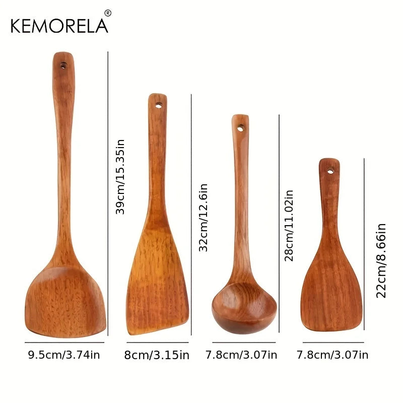 Kemorela Set Utensili Cucina In Legno 4 Pezzi Paletta Spatola Cucchiaio Pala Antiaderente Per Cottura