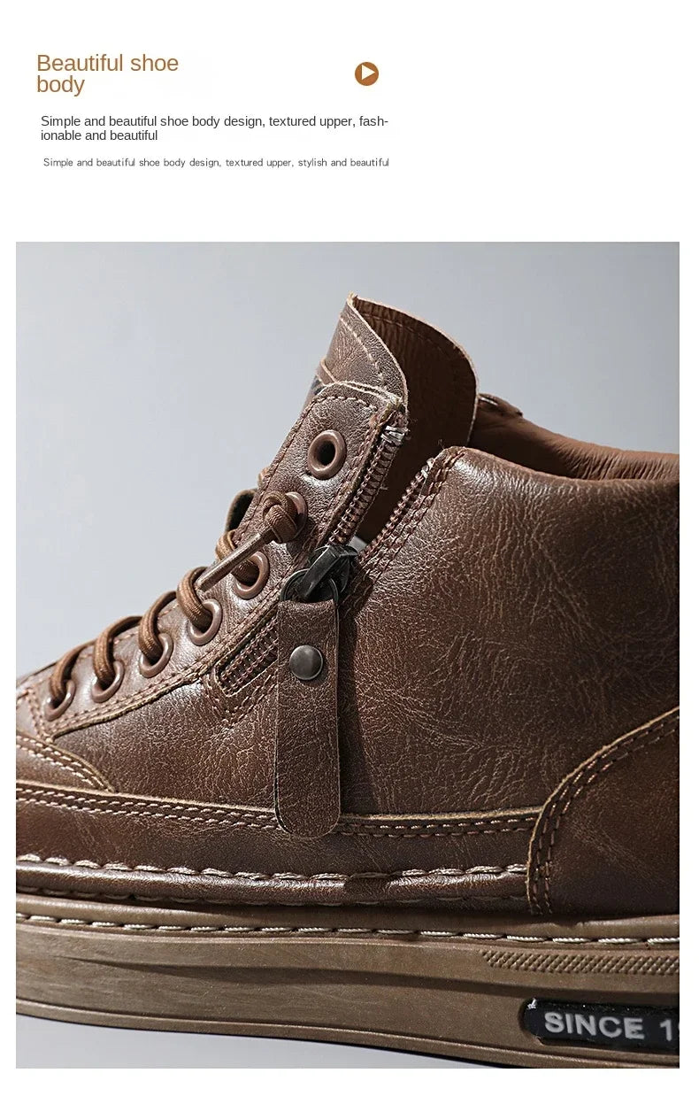 Stivali Da Uomo In Pelle Invernali Alti Scarpe Moda Stivaletto Casual Da Lavoro All Aperto Sneakers Maschili Novità