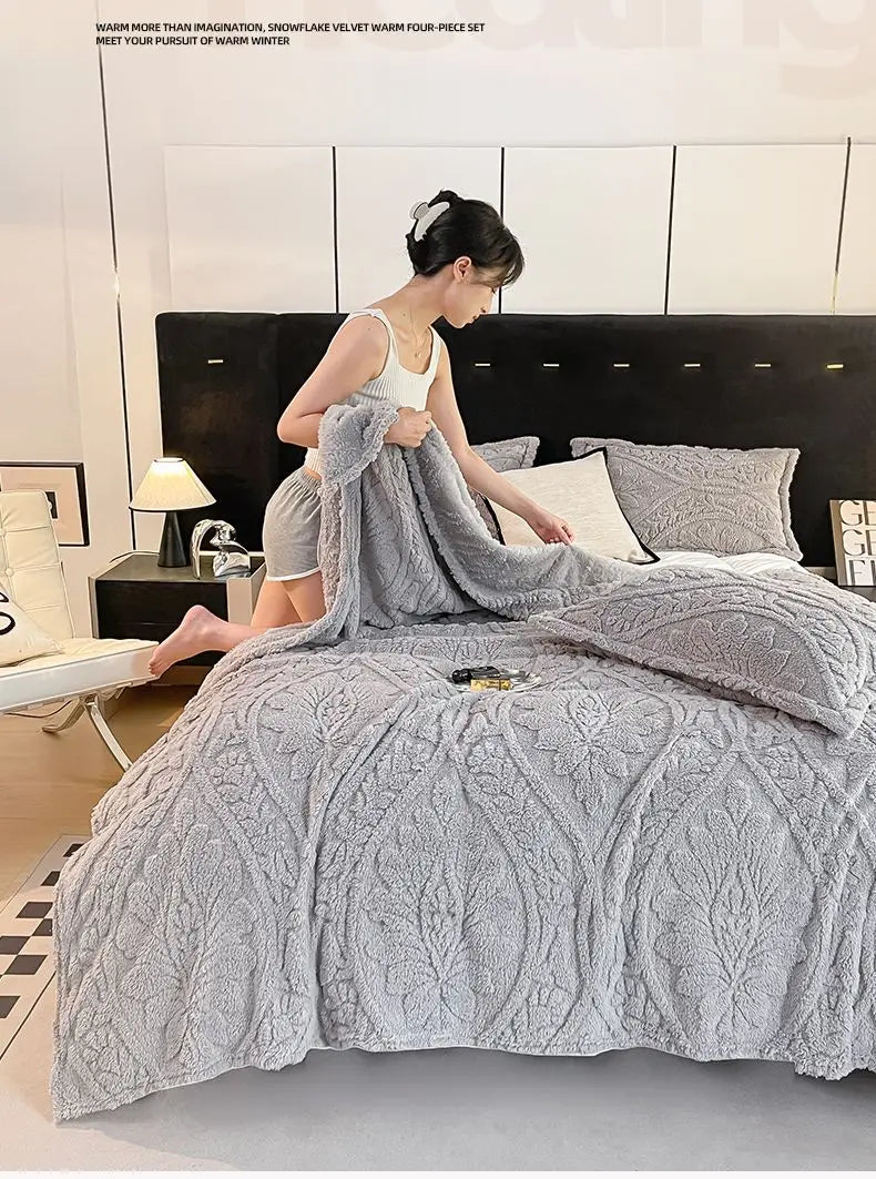 Coperta Stampata Floreale 3D In Stile Europeo Pile Di Corallo Spesso Per Inverno Calda Trapunta Facile Da Mantenere