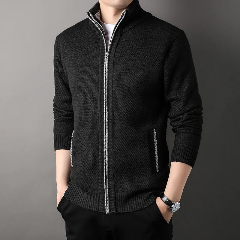 Maglione Lavorato A Maglia Con Colletto Rialzato Da Uomo Autunno Inverno Cardigan Slim In Tinta Unita Coreana