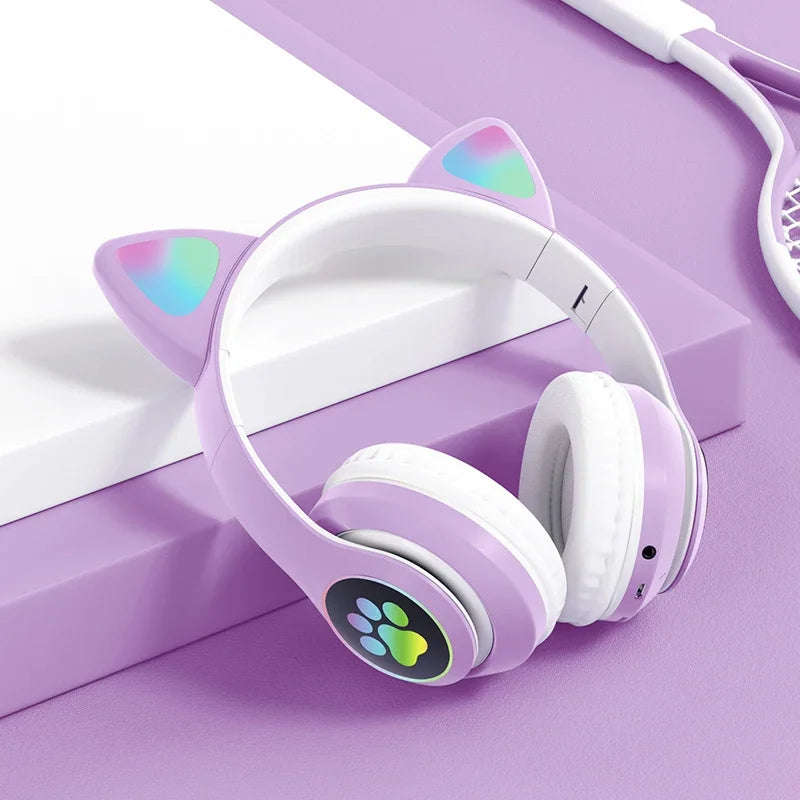 Lampada Cuffie Orecchie Di Gatto Bluetooth 5 0 Stereo Microfono Slot TF Auricolare Wireless Ragazze Bambini Regalo
