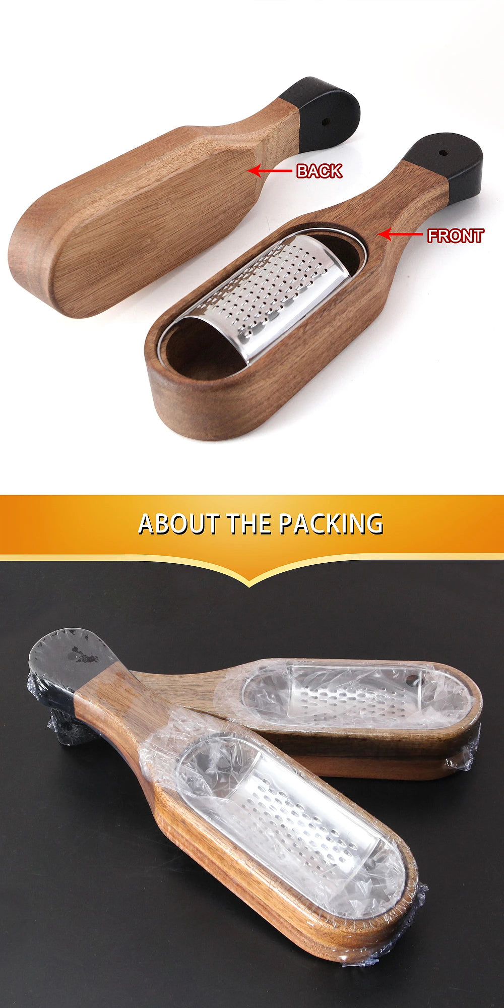 Grattugia Multifunzionale Per Formaggio In Acciaio Inox Con Contenitore Rimovibile In Legno Di Acacia Jaswehome