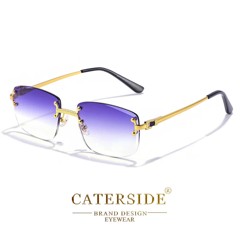 Occhiali Da Sole Rettangolari Caterside Punk In Metallo Lusso Senza Montatura Lenti Gradiente UV400 Uomo Donna Sport 2024