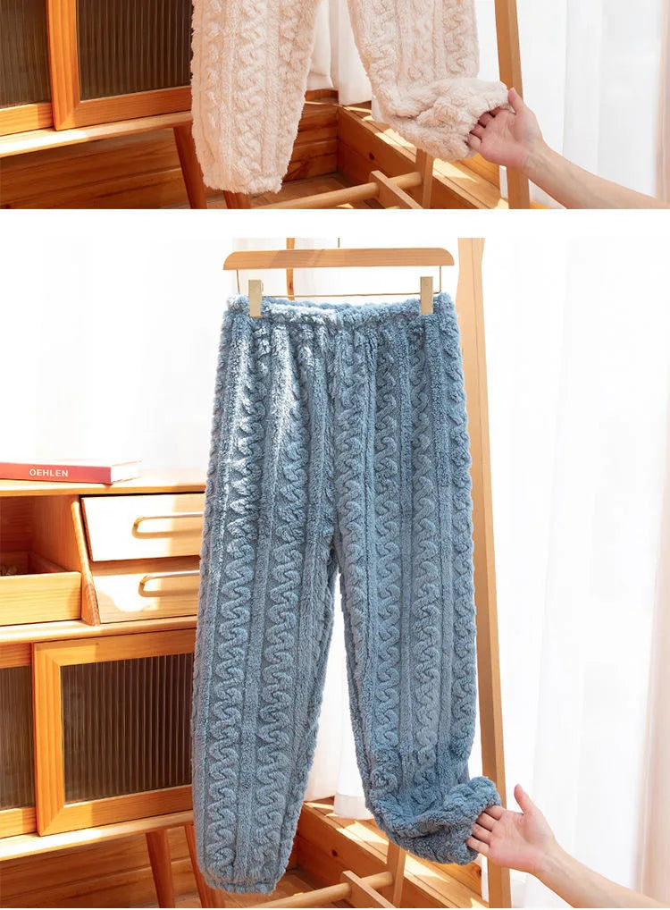 Pantaloni Da Notte Da Donna In Pile Di Corallo Peluche Caldo Autunno Inverno Pigiama Morbido E Confortevole