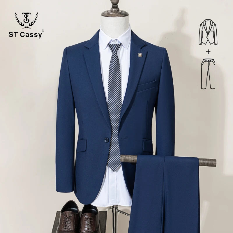 ST Cassy Abito Uomo Slim Fit Tinta Unita Monopetto Pantaloni Set Da 2 Pezzi Formale Ufficio