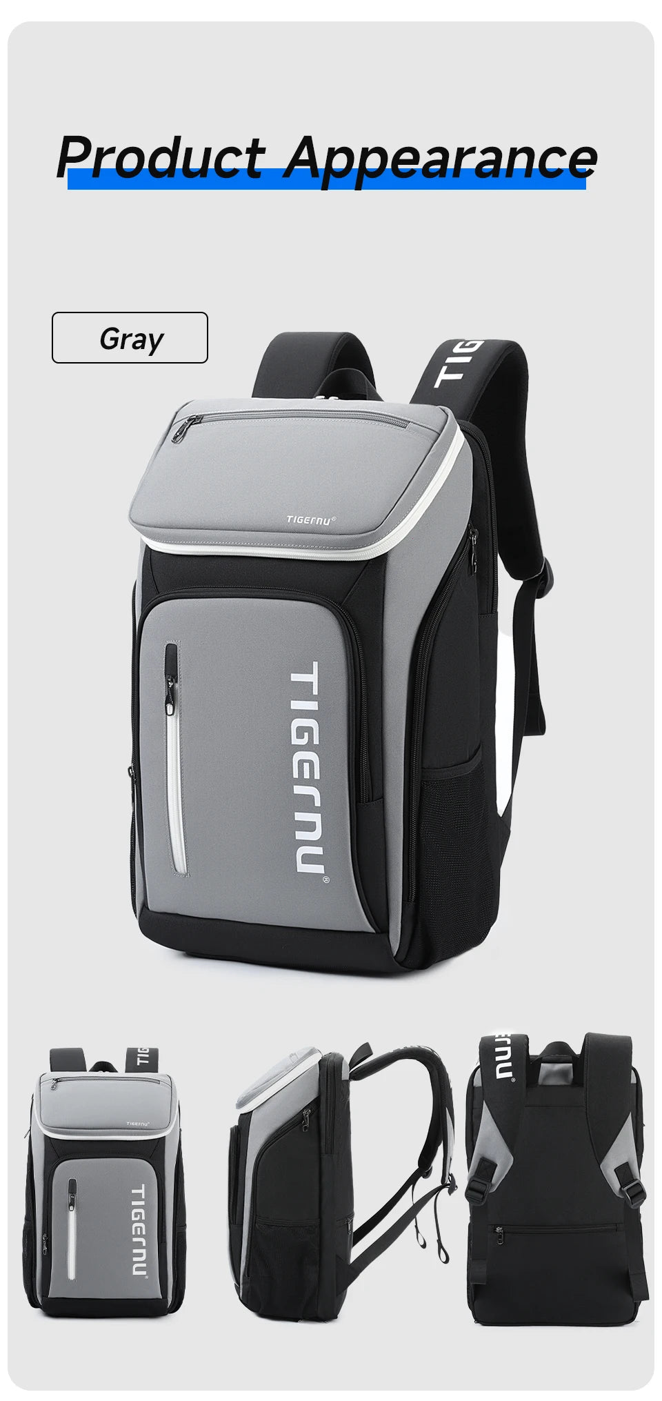 Tigernu Zaino Sportivo Da Uomo 25L Per Viaggio Trekking E Badminton Grigio Nero Esterno