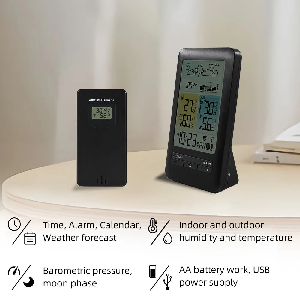 Stazione Meteorologica Multifunzionale Con Sveglia Termometro Igrometro Digitale Schermo Tattile Esterno Wireless