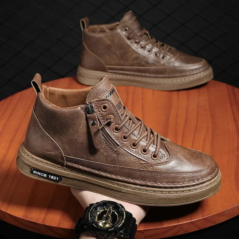 Stivali Da Uomo In Pelle Invernali Alti Scarpe Moda Stivaletto Casual Da Lavoro All Aperto Sneakers Maschili Novità