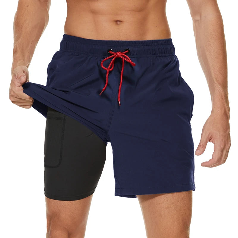 DATIFER Estate 2026 Pantaloncini Da Uomo In Poliestere Con Fodera Spandex 2 In 1 Elastico Vita Tasca Cerniera Palestra
