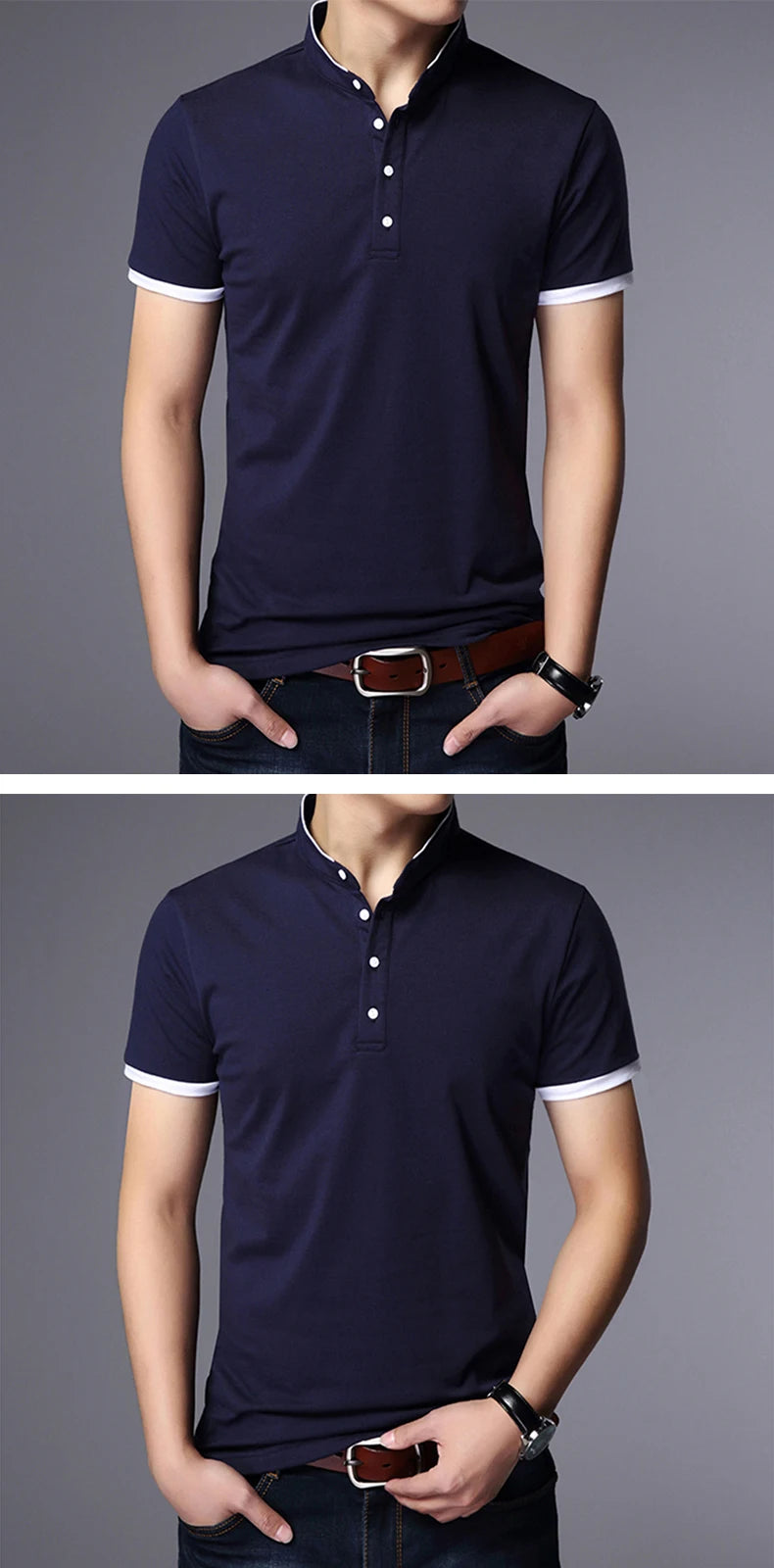 Polo Casual Da Uomo Per Ufficio A Maniche Corte Liscio E Resistente Alle Rughe Antipilling Confortevole Pulsante