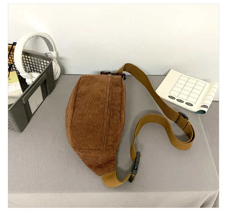 Marsupio Da Donna In Velluto A Coste Grande Capacità Borsa Da Petto Stile Street Tracolla E Cintura Casuale